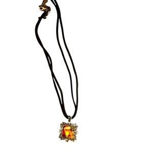 GORGEOUS VINTAGE STYLE SANTA PENDANT ON DOUBLE LEATHER BLACK NECKLACE